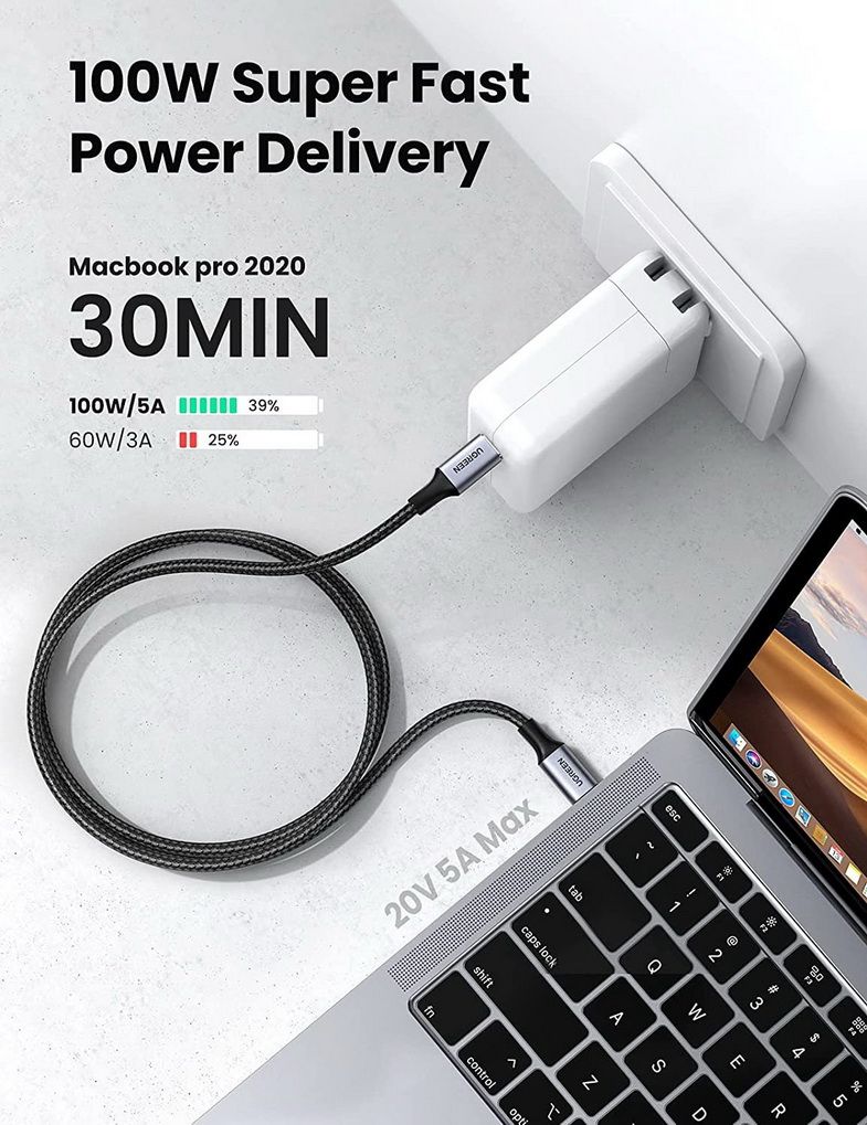 Cáp sạc, dữ liệu USB Type-C to Type-C dài 3M bọc dù hỗ trợ PD 100W Ugreen 90120 cao cấp